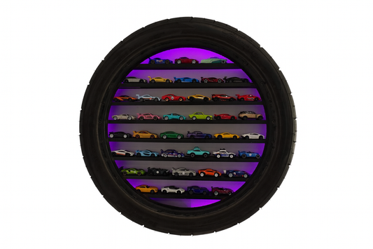 Authentic Car Tyre Hot Wheels Display — 1:64 Scale Shelf with RGB LED Illumination